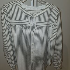 LOFT Black and White Striped Button Down Shirt